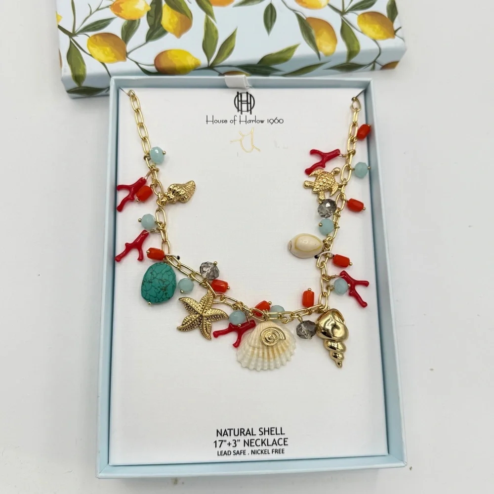 House of Harlow Natural Shell Necklace 17” with 3” Extender, (NIB) New in Box